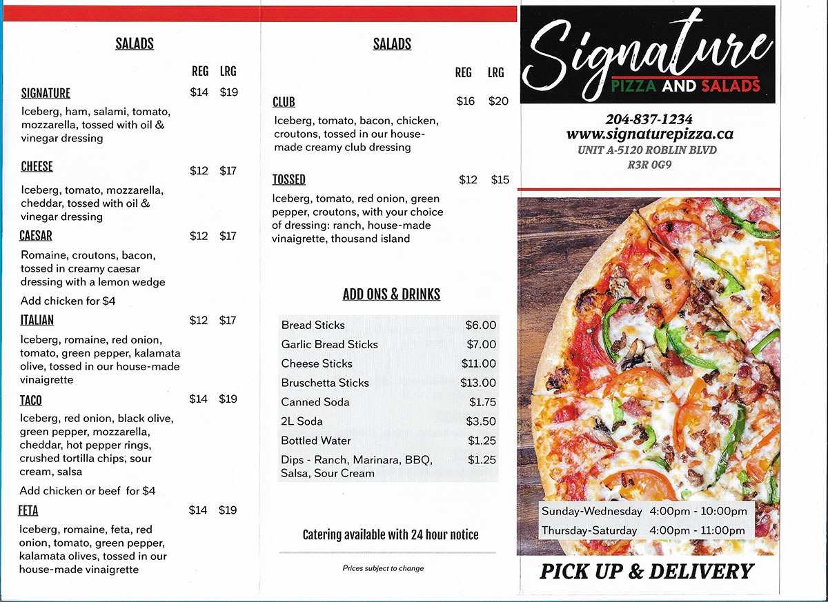 Menu Signature Pizza